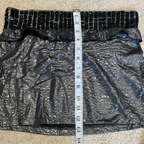 VTG Y2K BEBE  Metallic Mini Skirt Womens Small Silver Reptile Stretch Disco 90s - Picture 8 of 9